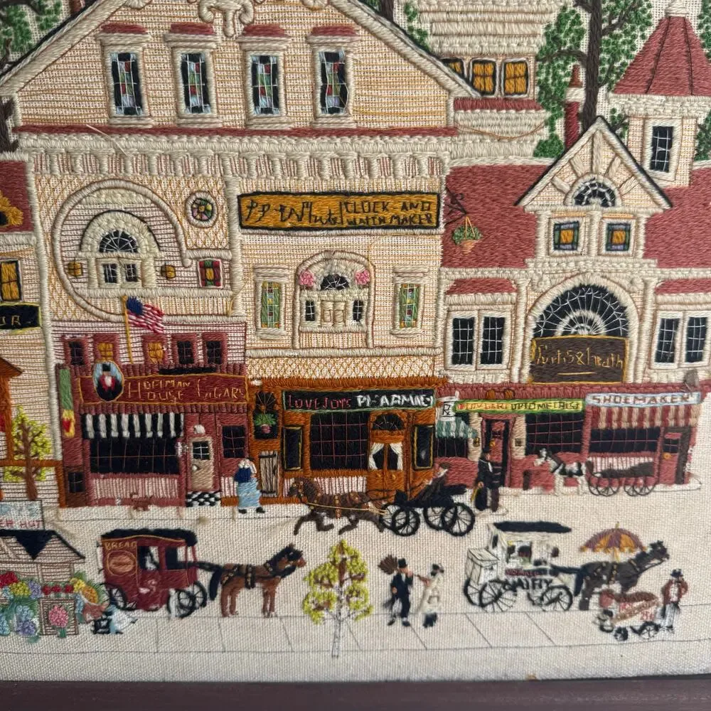 1980s Framed Vintage Dimensions Crewel Victorian Street Charles Wysocki 17x20 - Picture 3 of 12